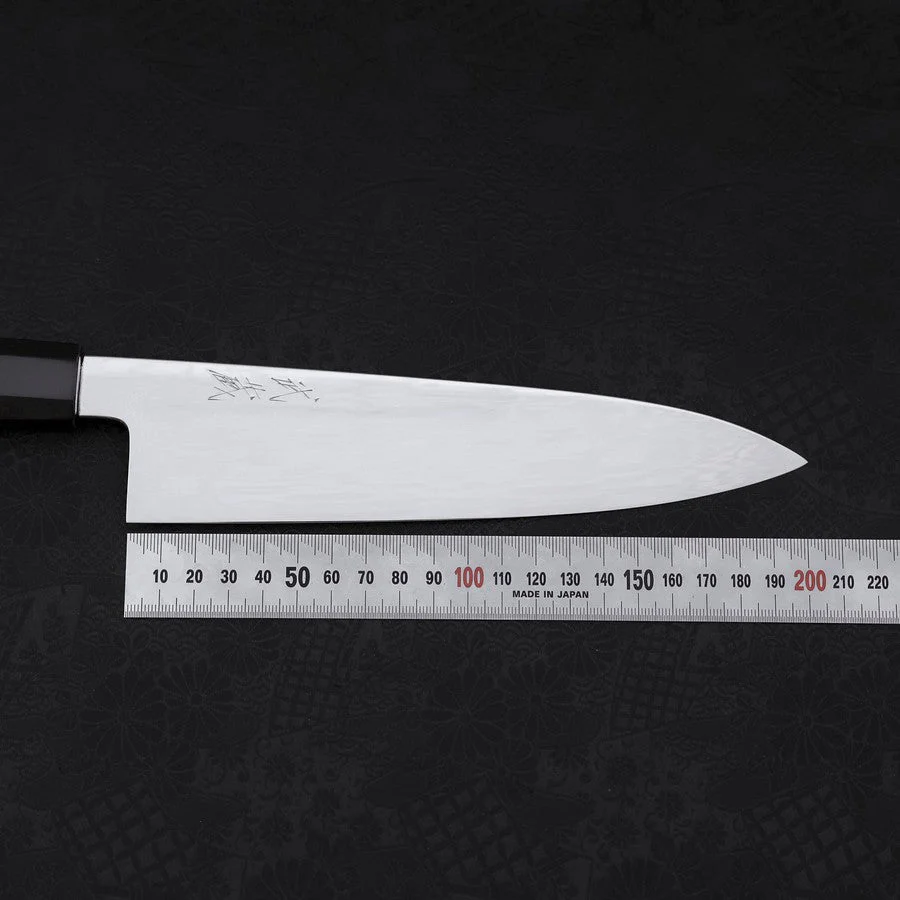 Gyuto White Steel #1 Kagami Sui-Honyaki Büffelhorn und Ebenholz Griff mit Scheide 210mm - Image 7