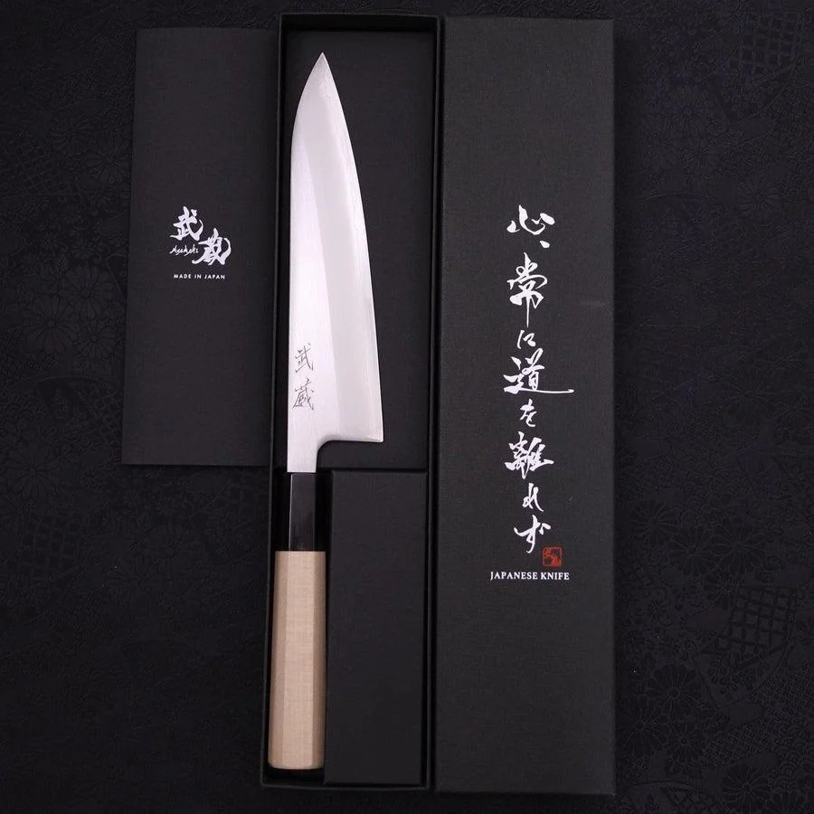 Gyuto White Steel #1 Poliert Büffelhorn und Ebenholz Griff 180mm - Image 7