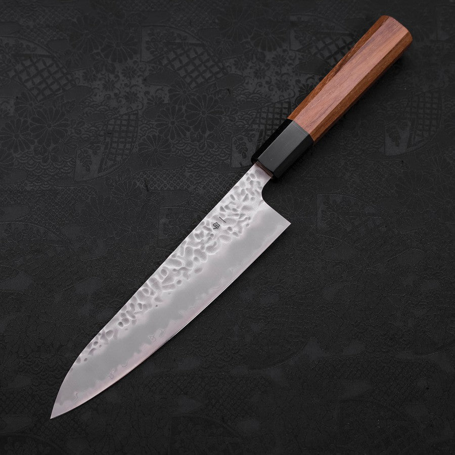 Gyuto White Steel #1 Edelstahlummantelung Tsuchime Büffelhorn und Teakholz Griff 180mm - Image 2