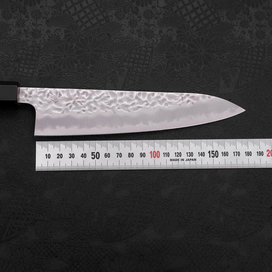 Gyuto White Steel #1 Edelstahlummantelung Tsuchime Büffelhorn und Teakholz Griff 180mm - Image 7