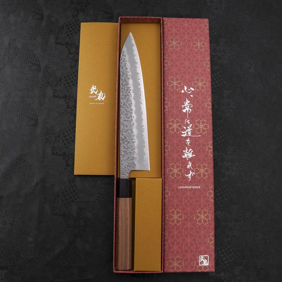 Gyuto White Steel #1 Edelstahlummantelung Tsuchime Walnussholz Griff 240mm - Image 8