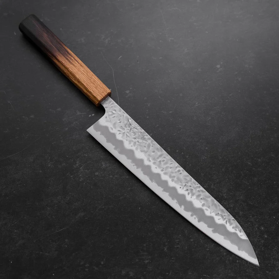 Gyuto White Steel #1 Edelstahlummantelung Tsuchime Yaki Urushi Griff 240mm