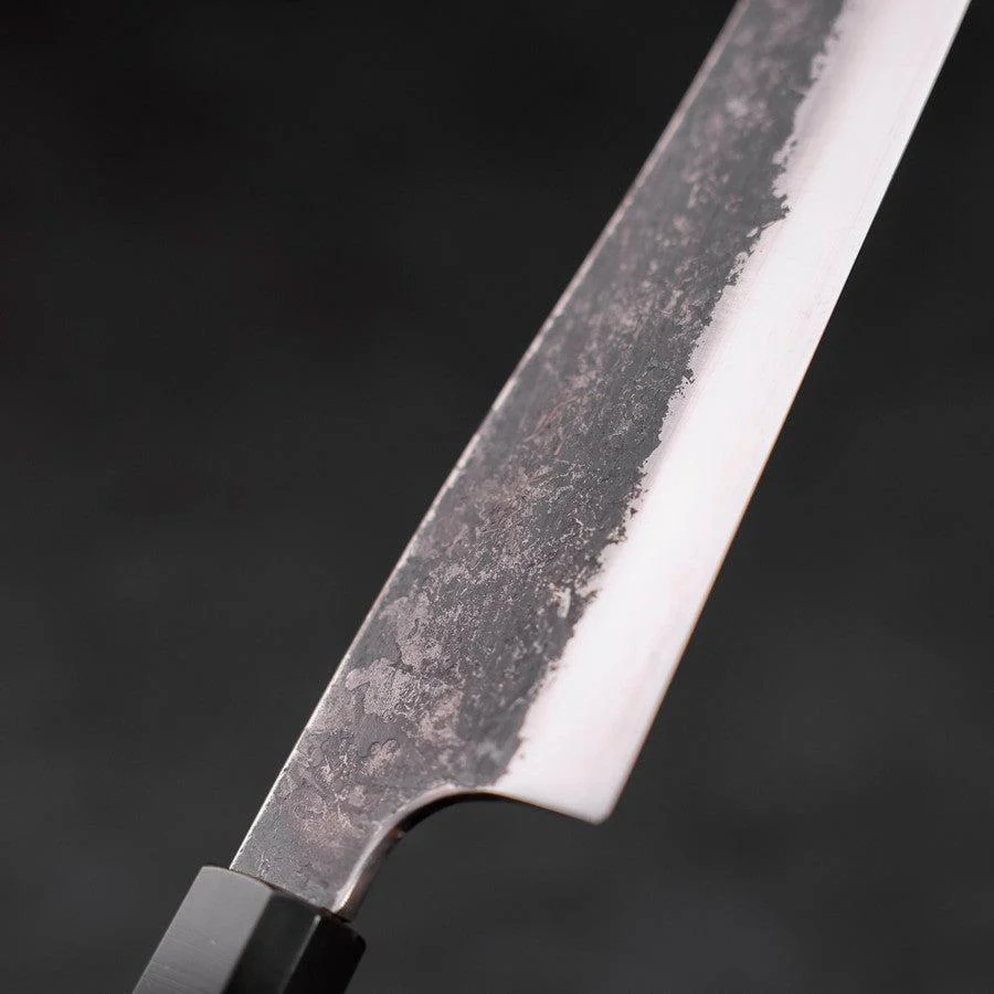 Gyuto White Steel #2 Edelstahlummantelung Kurouchi Büffelhorn und Teakholz Griff 210mm - Image 3