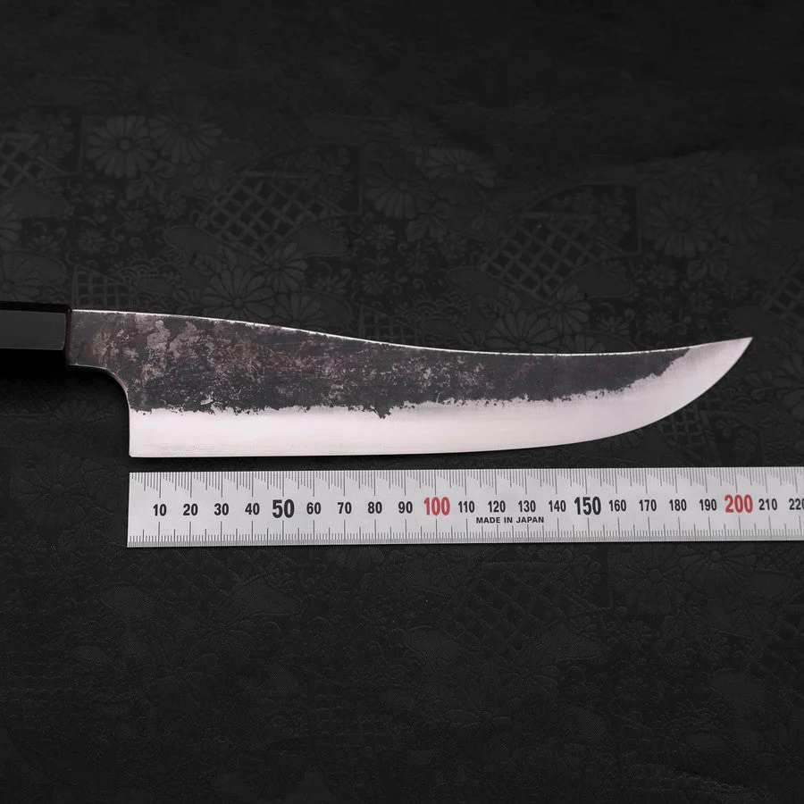 Gyuto White Steel #2 Edelstahlummantelung Kurouchi Büffelhorn und Teakholz Griff 210mm - Image 7