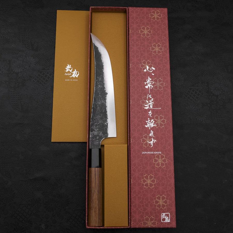 Gyuto White Steel #2 Edelstahlummantelung Kurouchi Büffelhorn und Teakholz Griff 210mm - Image 8