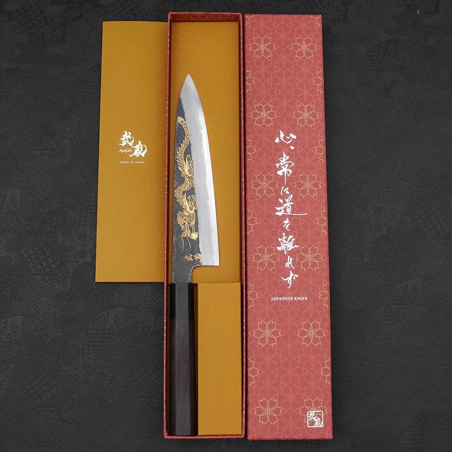 Gyuto White Steel #2 Kurouchi Chokin "Drache" Büffelhorn und Ebenholz Griff 210mm - Image 10