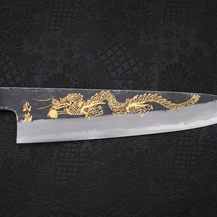 Gyuto White Steel #2 Kurouchi Chokin "Drache" Büffelhorn und Ebenholz Griff 210mm - Image 4
