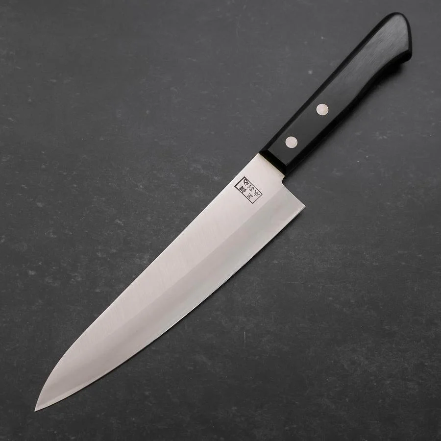 Gyuto White Steel #2 Edelstahlummantelung Poliert Schwarzer Westlicher Griff 180mm - Image 2