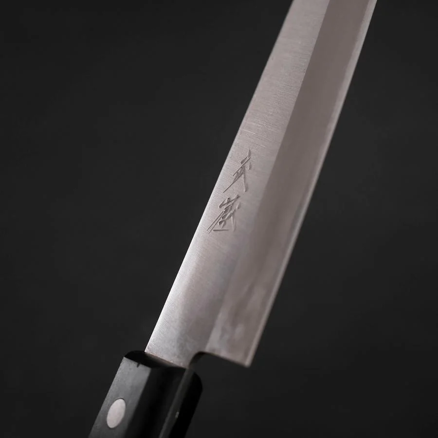 Gyuto White Steel #2 Edelstahlummantelung Poliert Schwarzer Westlicher Griff 180mm - Image 3