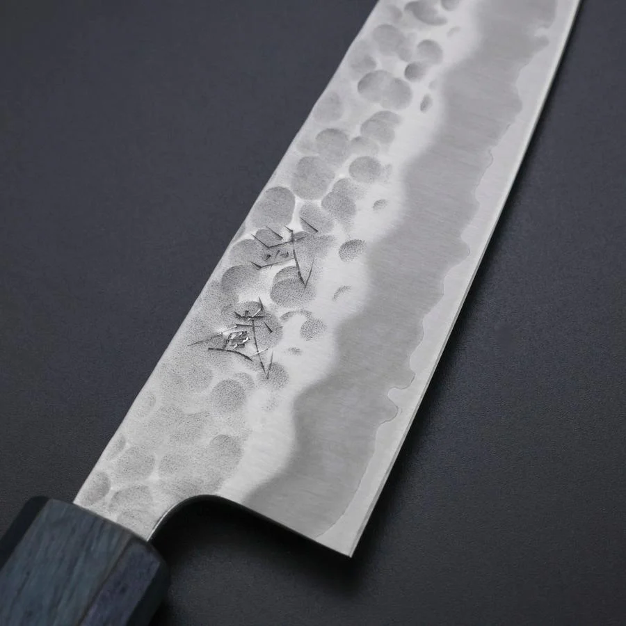 Gyuto White Steel #2 Tsuchime Dunkelblauer Urushi Griff 180mm - Image 3