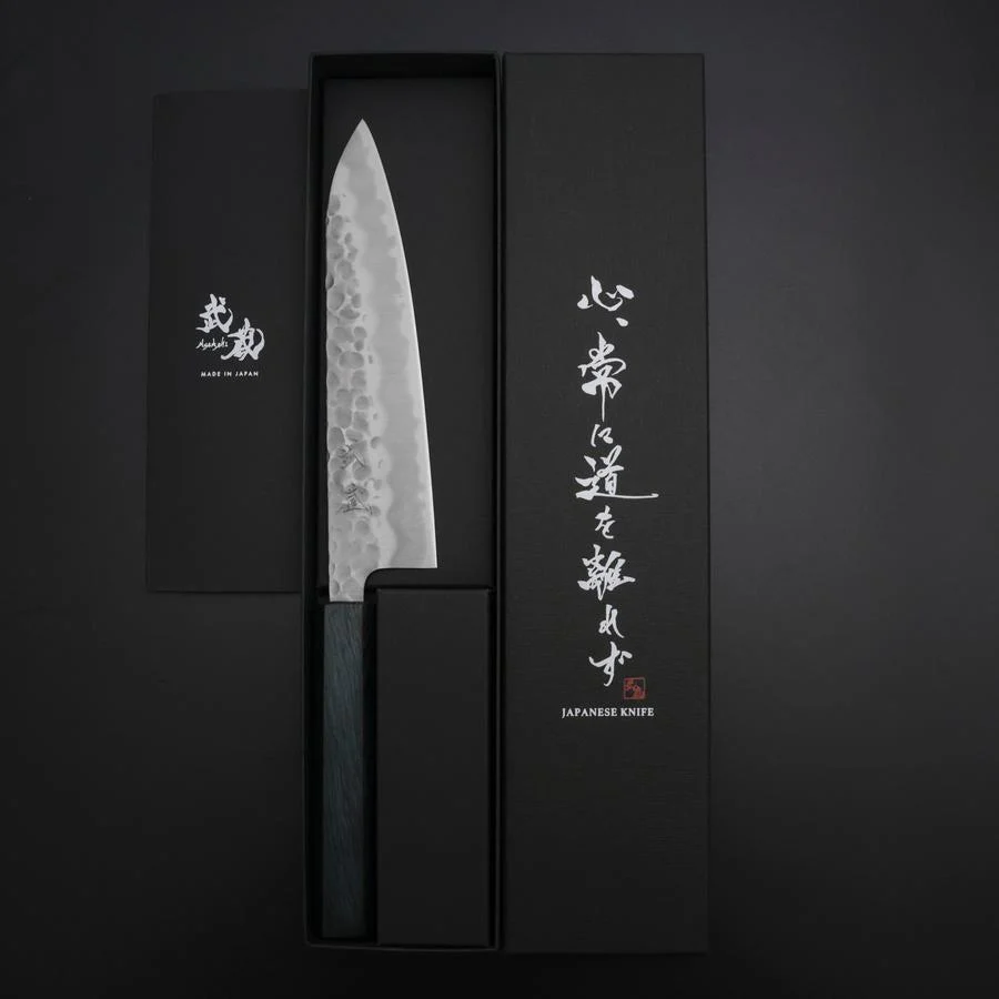 Gyuto White Steel #2 Tsuchime Dunkelblauer Urushi Griff 180mm - Image 8