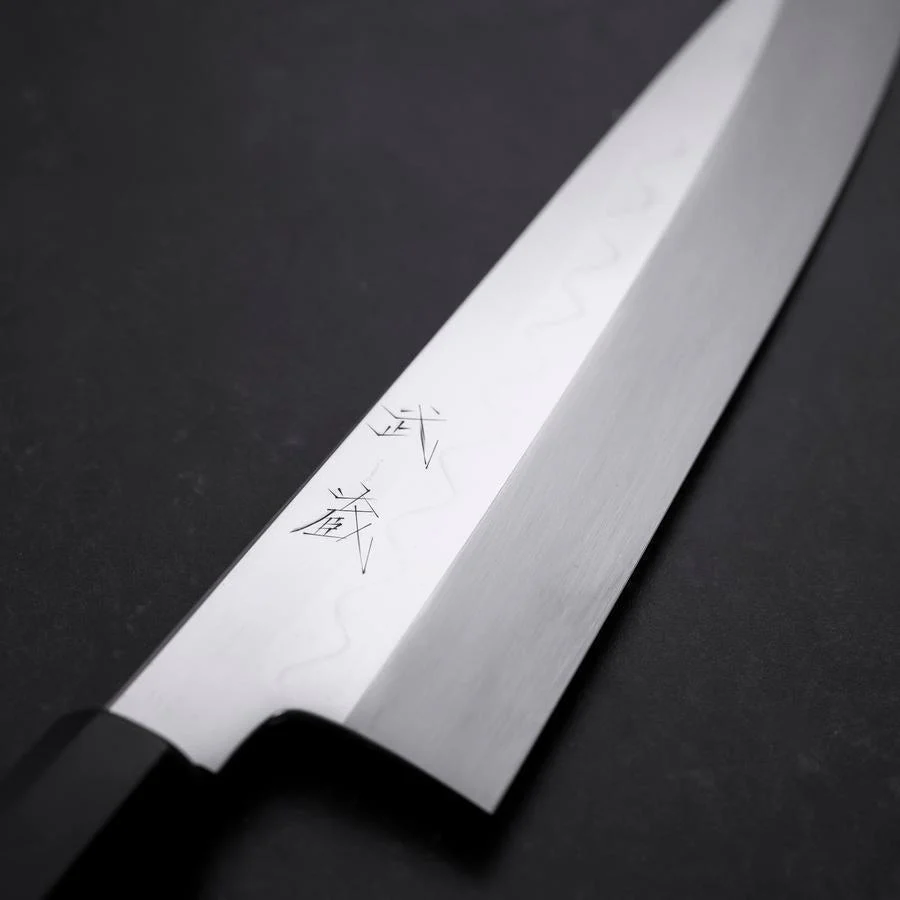 Gyuto White Steel #3 Kagami Honyaki Büffelhorn und Ebenholz Griff 240mm - Image 3