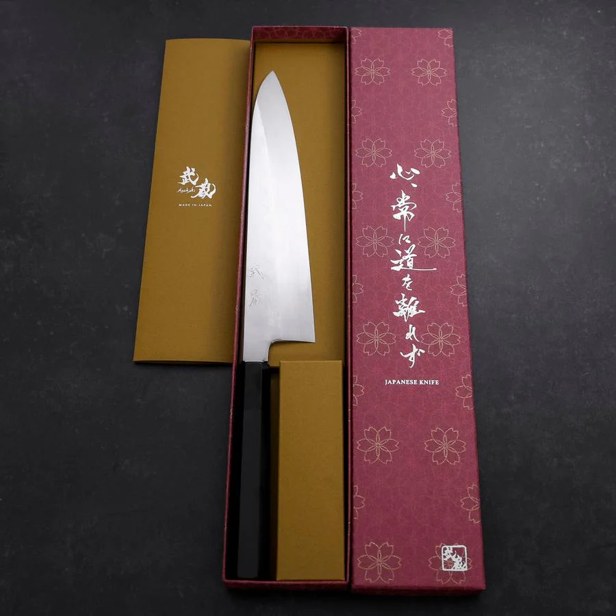Gyuto White Steel #3 Kagami Honyaki Büffelhorn und Ebenholz Griff 240mm - Image 8