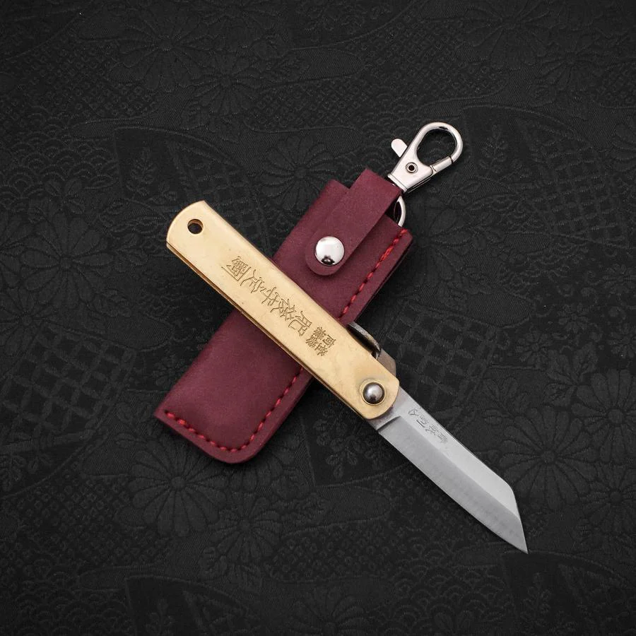 Higonokami Aogami 55mm mit Lederetui in Rot