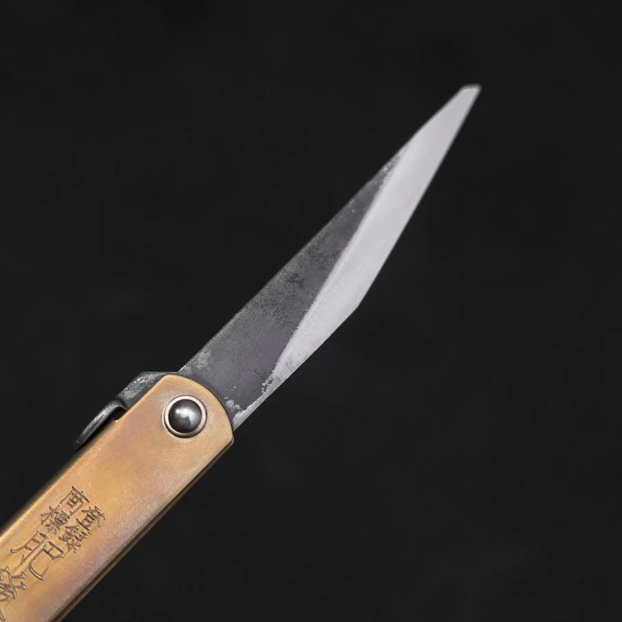 Higonokami Blue Steel Kurouchi Einseitig Geschliffen 75mm Messing - Image 3