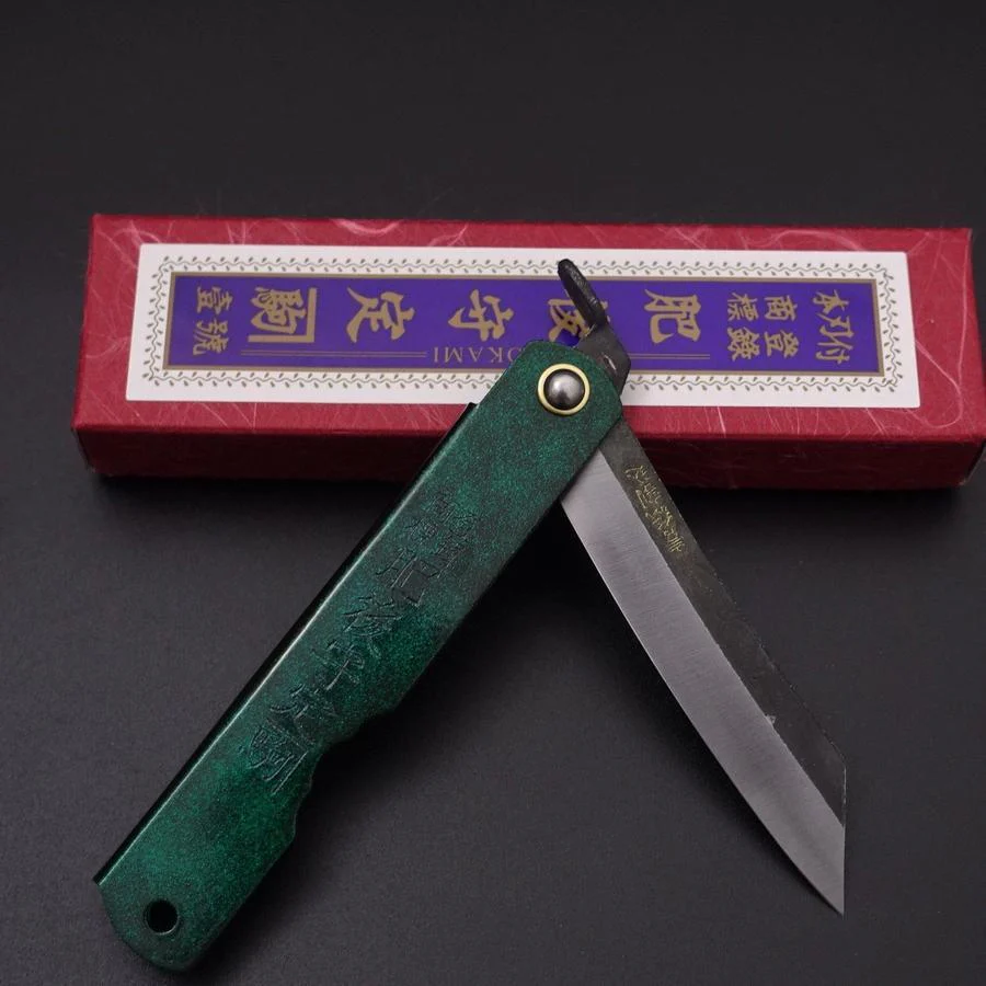 Higonokami Blue Steel 80mm Gold Jade - Image 5