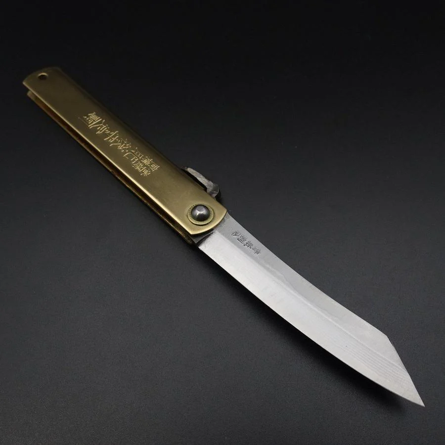 Higonokami Messing Damast Blue Steel 100mm