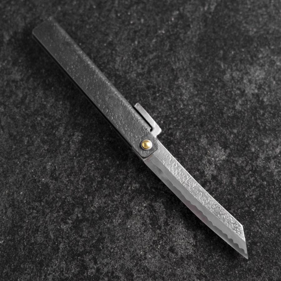 Taschenmesser White Steel #2 90mm Carbon Tsuchime Knifegata Schwarz mit Paulownia Holz-Box