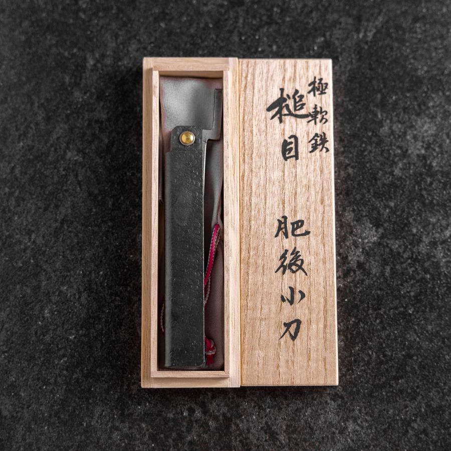 Taschenmesser White Steel #2 90mm Carbon Tsuchime Knifegata Schwarz mit Paulownia Holz-Box - Image 8