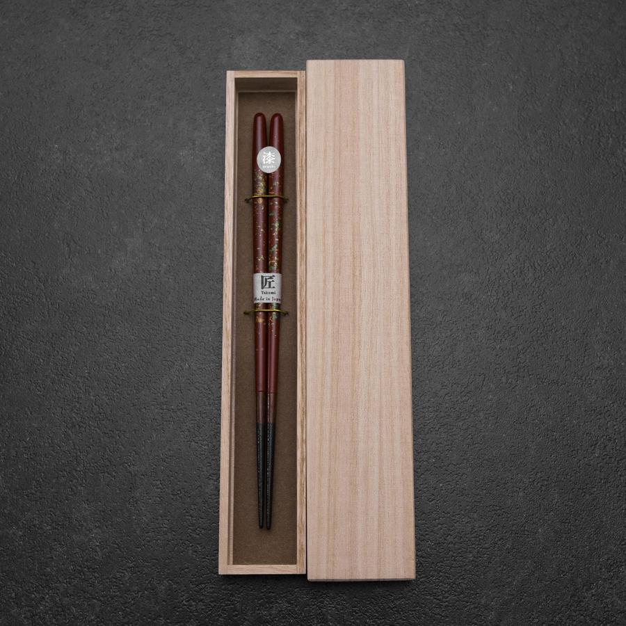 Hosomi Hangai (Muschelinlay) Rote Lackierte Essstäbchen 215mm mit Paulownia-Holzbox