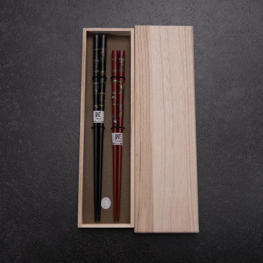 Hosomi Hangai (Muscheleinlage) Rot 215 mm und Schwarz 235 mm Lackiertes Holz mit Paulownia-Holzbox