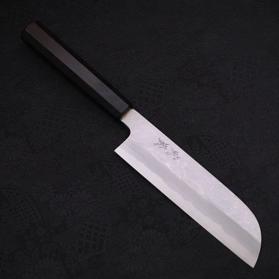 Kama Usuba (Kansai) Blue Steel #2 Suminagashi Büffelhorn und Ebenholz Griff 180mm