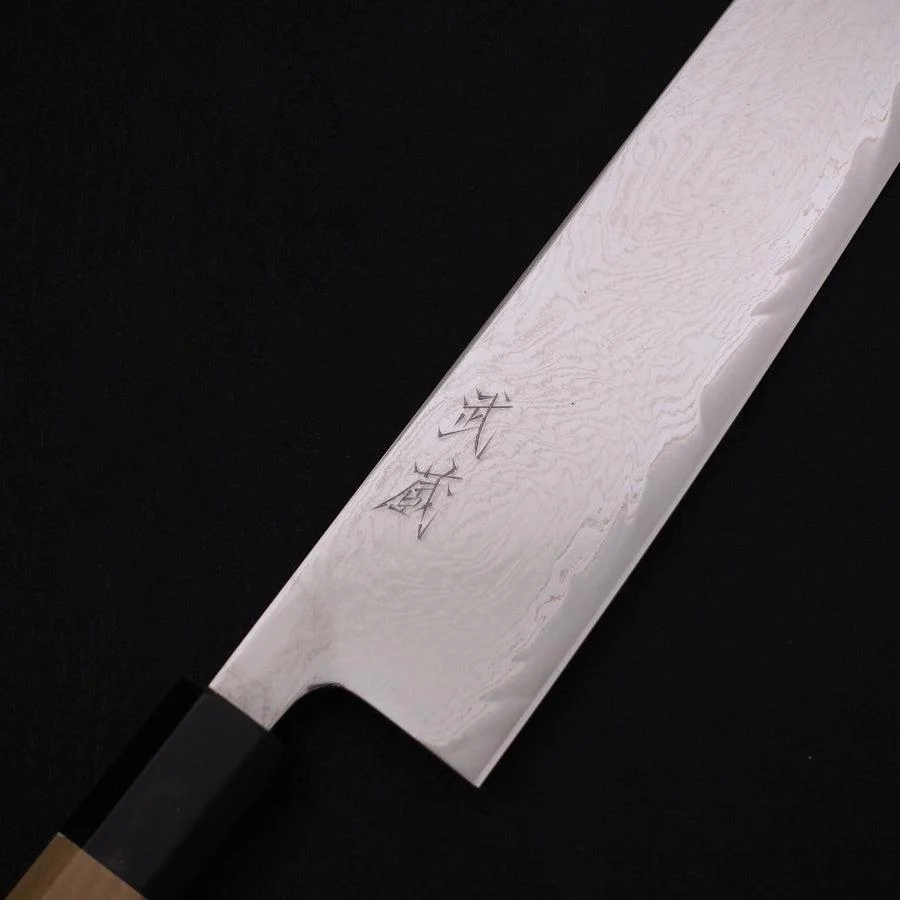 Kiritsuke AUS-10 Wellen-Nickel Damast Büffelhorn und Magnolienholz Griff 240mm - Image 3