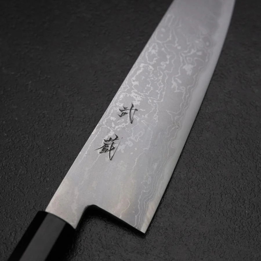 Kiritsuke Blue Steel #2 Damast Büffelhorn und Ebenholz Griff 200mm - Image 3