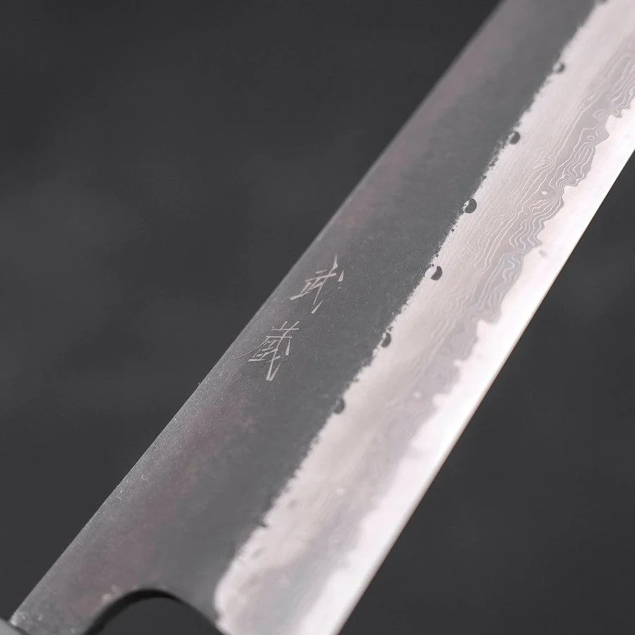 Kiritsuke Blue Steel #2 Kurouchi Damast Büffelhorn und Teakholz Griff 210mm - Image 3