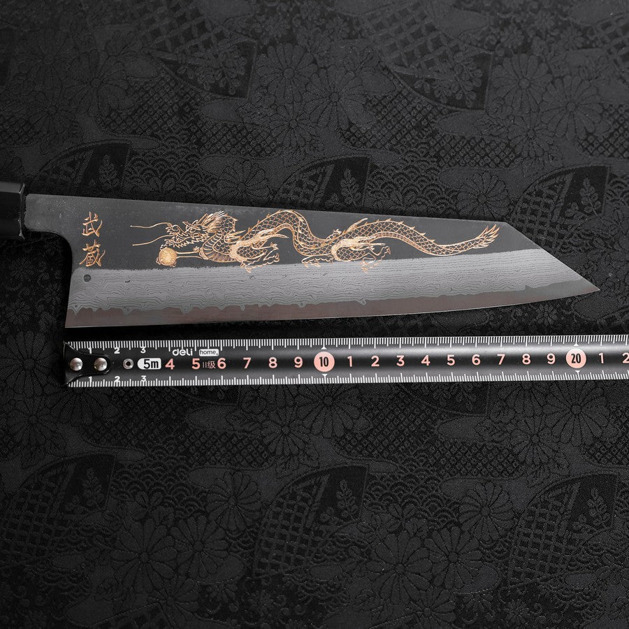 Kiritsuke Blue Steel #2 Kurouchi Damast Chokin "Drache" Büffelhorn und Ebenholz Griff 210mm - Image 7