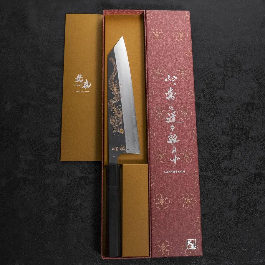 Kiritsuke Blue Steel #2 Kurouchi Damast Chokin "Drache" Büffelhorn und Ebenholz Griff 210mm - Image 8