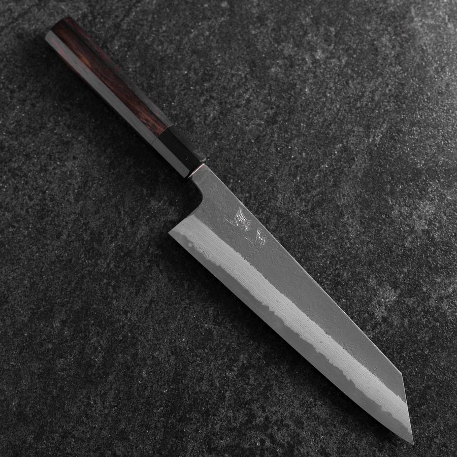 Kiritsuke Blue Super Kurouchi Damast Büffelhorn und Ebenholz Griff 210mm