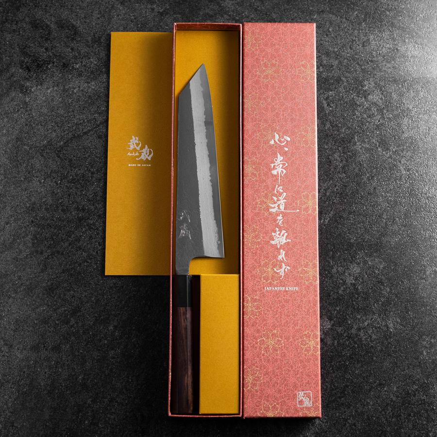 Kiritsuke Blue Super Kurouchi Damast Büffelhorn und Ebenholz Griff 210mm - Image 8