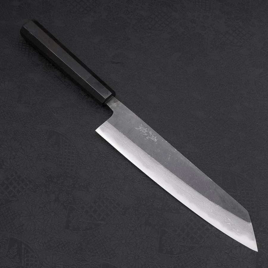 Kiritsuke Blue Steel #2 Kurouchi Damast Büffelhorn und Ebenholz Griff 210mm