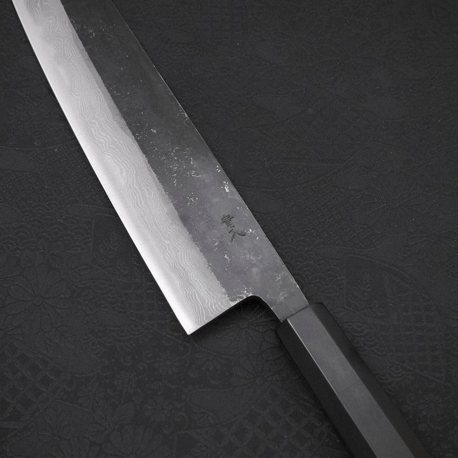 Kiritsuke Blue Steel #2 Kurouchi Damast Büffelhorn und Ebenholz Griff 210mm - Image 3