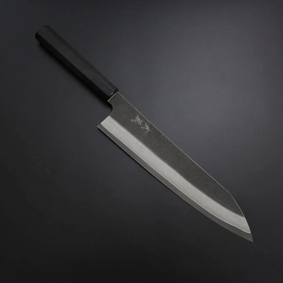 Kiritsuke Kobalt Edelstahl HRC62 Kurouchi Damast Büffelhorn und Ebenholz Griff 240mm