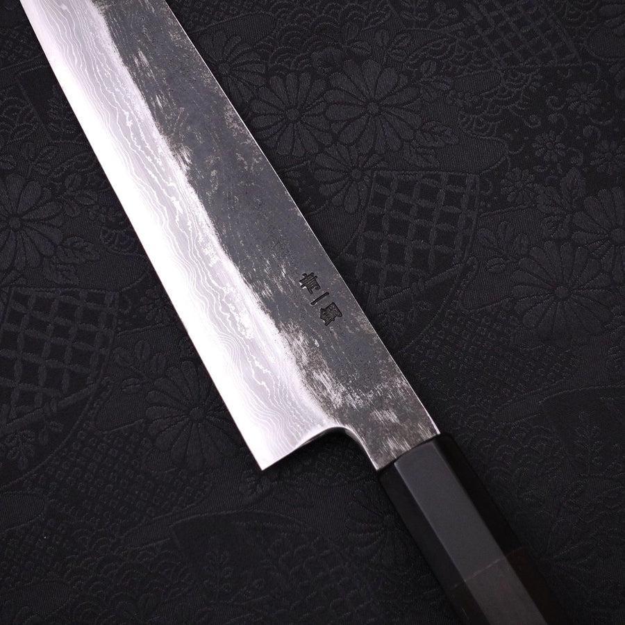 Kiritsuke Blue Steel #1 Kurouchi Suminagashi Büffelhorn und Ebenholz Griff 200mm - Image 3