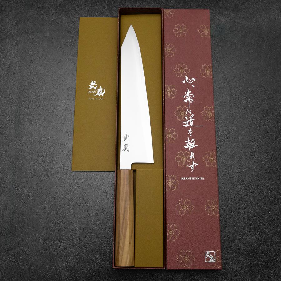 Kiritsuke Gyuto Blue Steel #2 Poliert Olivenholz Griff 240mm - Image 8