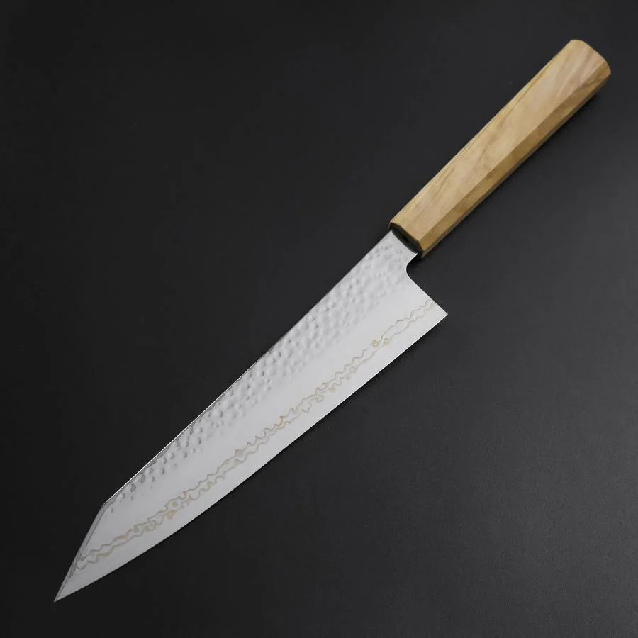 Kiritsuke Gyuto SLD Nickel Tsuchime Kolorierter Damast Olivenholz Griff 210mm Limited Edition - Image 2