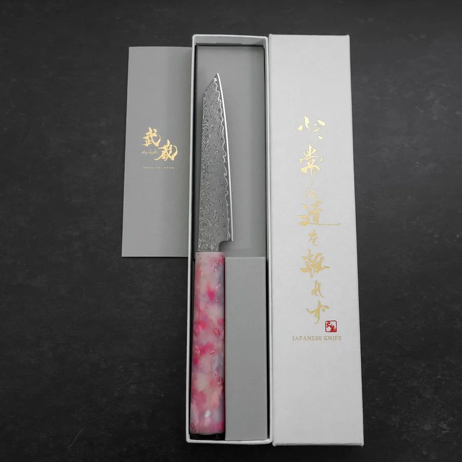 Kiritsuke Petty VG-10 Damast Sakura Rosa Ozeanplastik Griff mit Blattgold 130mm - Image 8