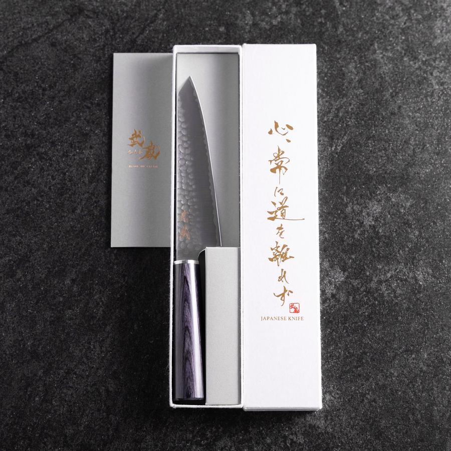 Kiritsuke Petty VG-10 Tsuchime Runder Lila Griff 150mm - Image 8
