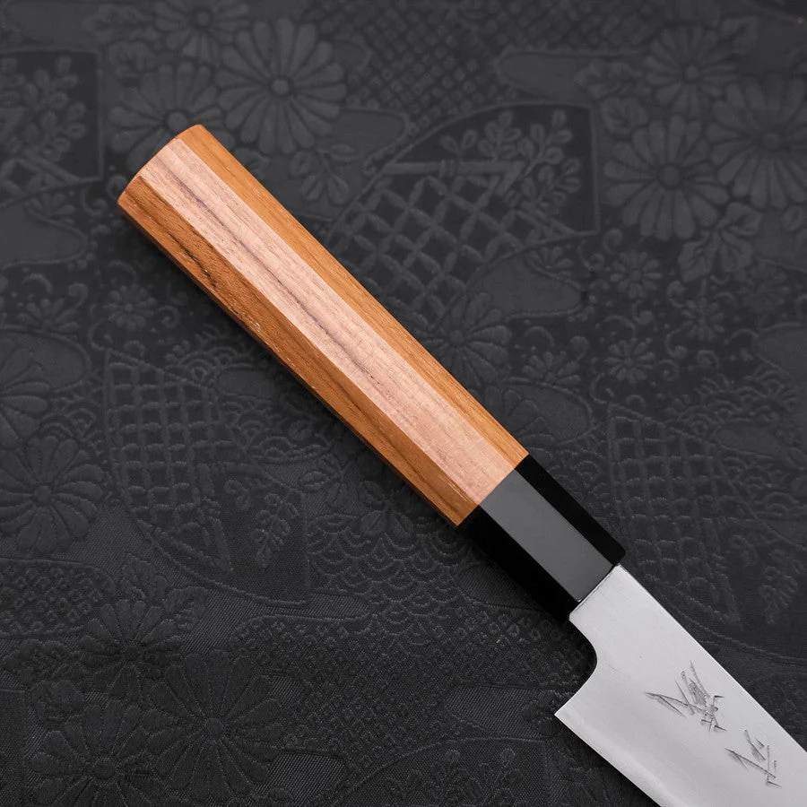 Kiritsuke Petty White Steel #2 Kasumi Büffelhorn und Teakholz Griff 120mm - Image 6