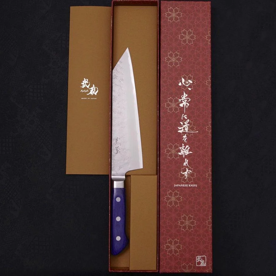 Kiritsuke Santoku Edelstahlummantelung Blue Steel #2 Nashiji Westlicher Griff 195mm - Image 8