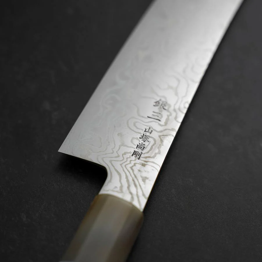 Kiritsuke Silver Steel #3 Nickel Damast Büffelhorn und Türkis Griff 210mm - Image 3