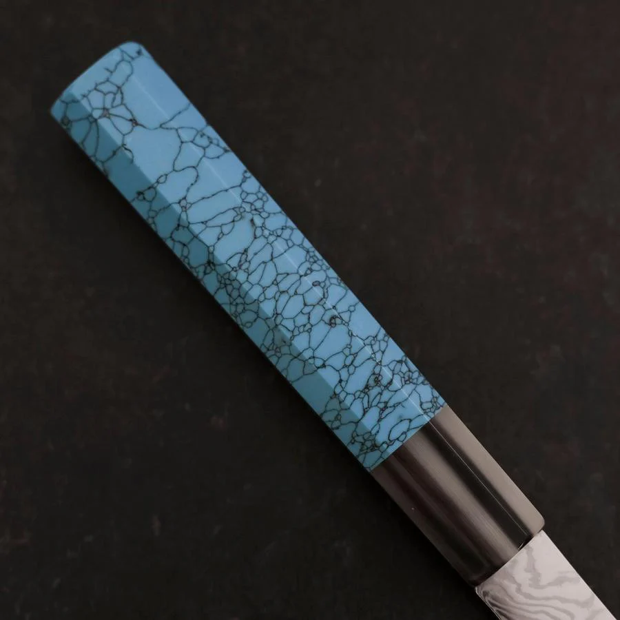 Kiritsuke Silver Steel #3 Nickel Damast Büffelhorn und Türkis Griff 210mm - Image 6