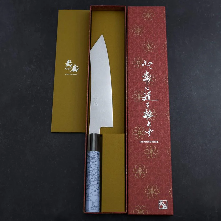 Kiritsuke Silver Steel #3 Nickel Damast Büffelhorn und Türkis Griff 210mm - Image 8
