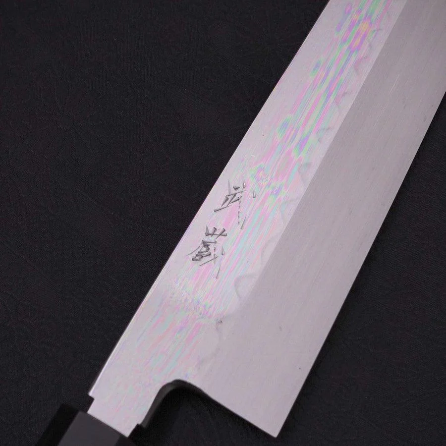 Kiritsuke White Steel #2 Kagami Finish Honyaki Büffelhorn und Ebenholz Griff 240mm - Image 3