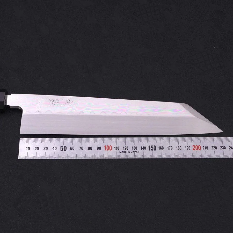 Kiritsuke White Steel #2 Kagami Finish Honyaki Büffelhorn und Ebenholz Griff 240mm - Image 8