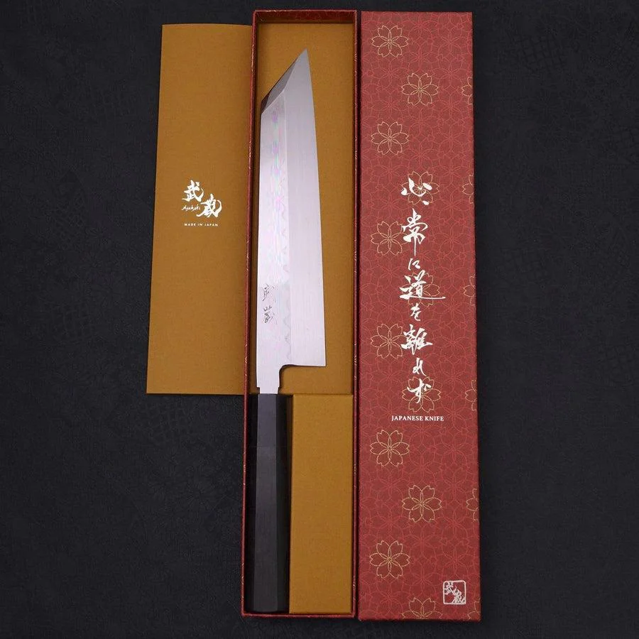 Kiritsuke White Steel #2 Kagami Finish Honyaki Büffelhorn und Ebenholz Griff 240mm - Image 9