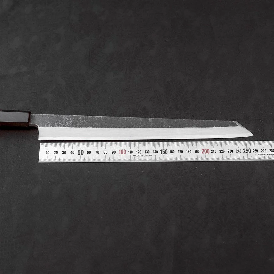 Kiritsuke Yanagiba Blue Steel #2 Kurouchi Büffelhorn und Wenge Griff 270mm - Image 7